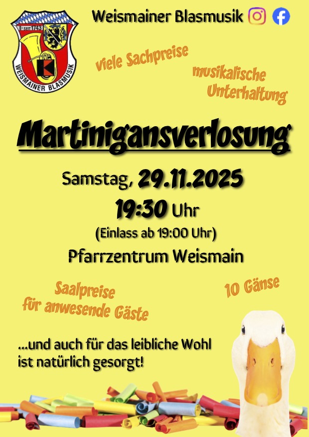 Martinigansverlosung am 29.11.2025 im Pfarrzentrum
